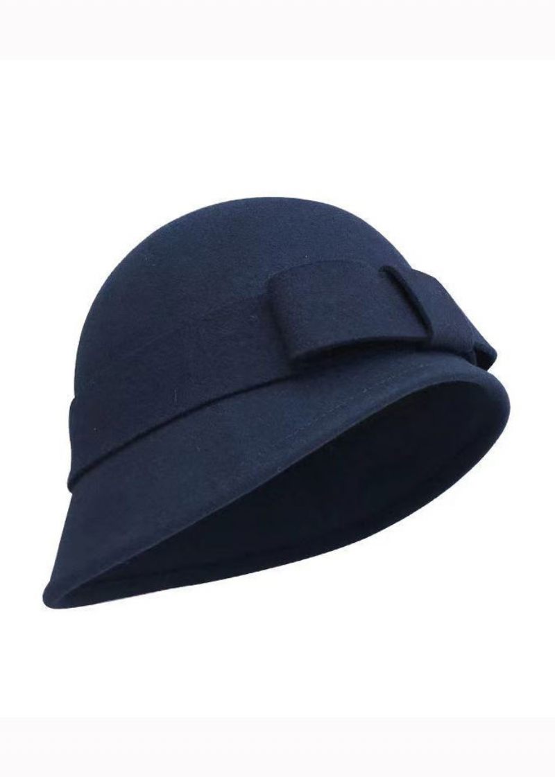 Klassisk Navy Bow Patchwork Ulden Bucket Hat - Dame uldfrakker