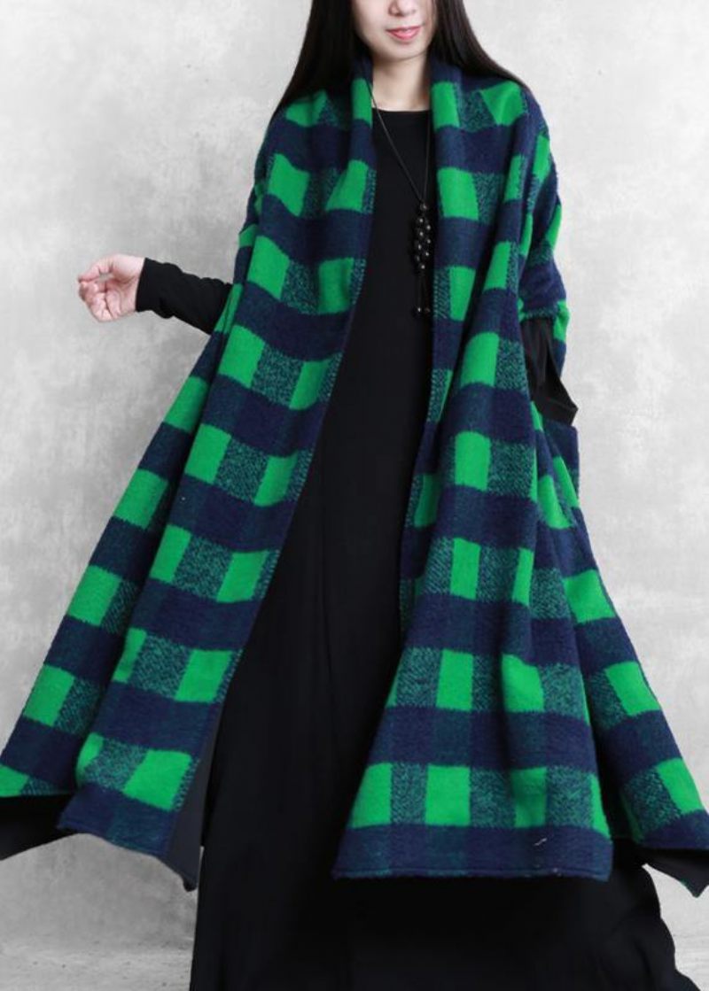 Kvinder Casual Jakker Frakker Grøn Plaid Batwing Sleeve Patchwork Uld Overfrakke - Dame uldfrakker