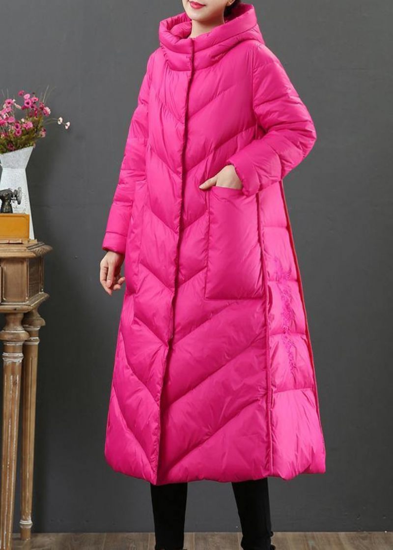 Kvinder Oversize Trenchcoat Vinterfrakke Rose Hætte Lommer Woolen Coat