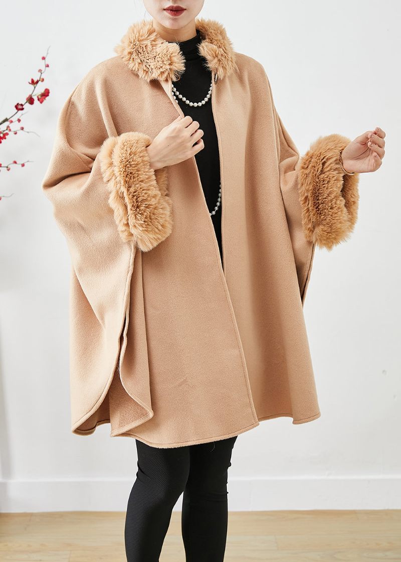 Let Camel Uld Trench Oversized Pelskrave Batwing Sleeve