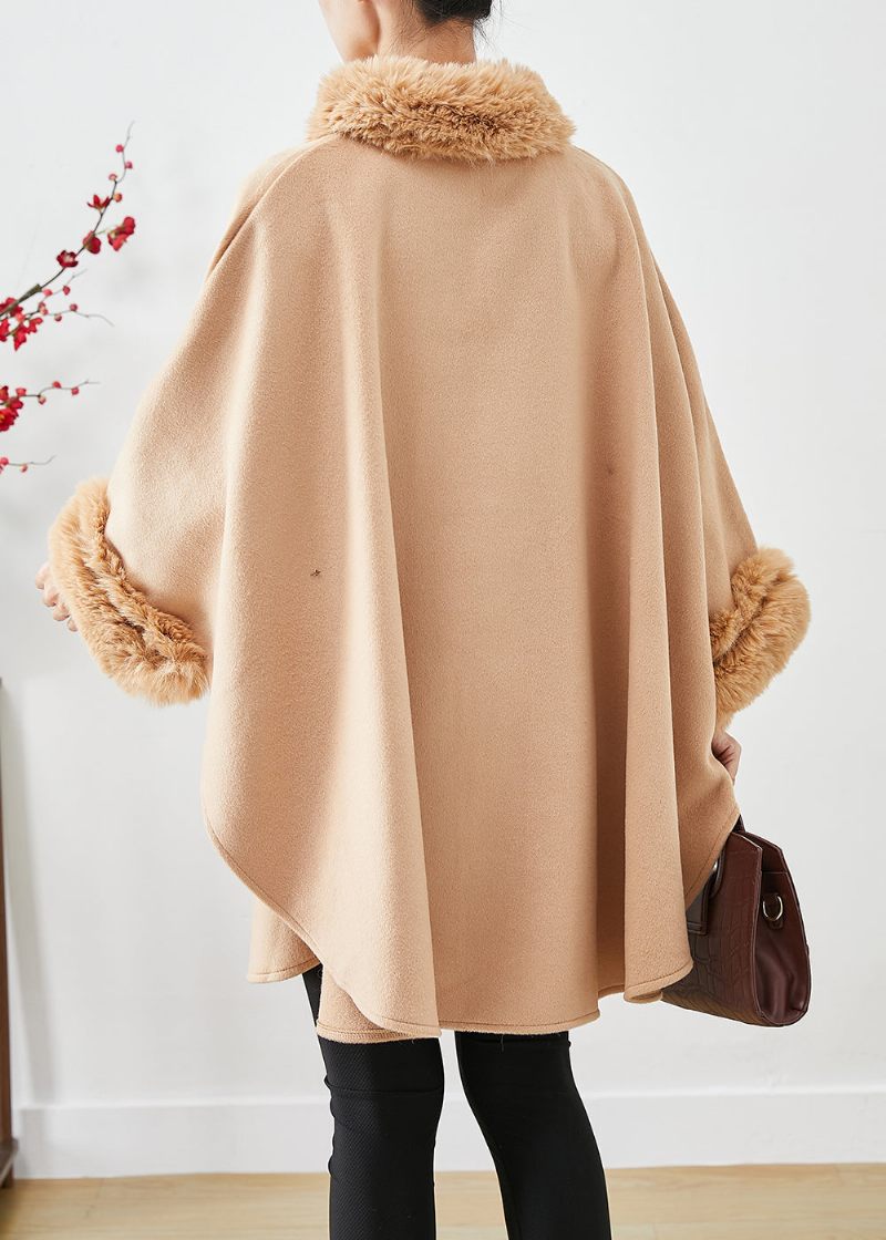 Let Camel Uld Trench Oversized Pelskrave Batwing Sleeve - Dame uldfrakker