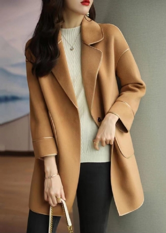 Light Camel Uld Trench Coats Lapel Oversized Fall