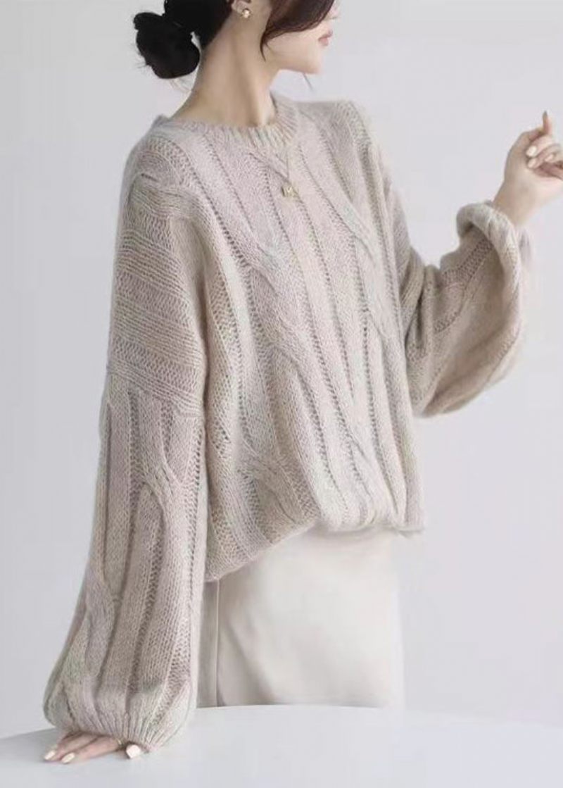 Loose White Hollow Out Hyggelig Woolen Shirt Puff Sleeve - Dame uldfrakker