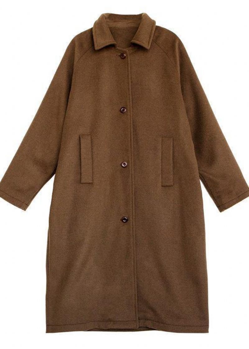 Luksus Brun Uldfrakke Til Kvinder Oversize Lommer. Notched Coats - Dame uldfrakker