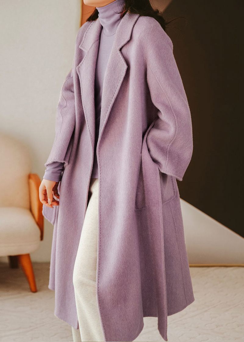 Luxy Lavendel Silke Uld Blended Trench Overcoat Uld Frakke Vinter