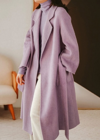 Luxy Lavendel Silke Uld Blended Trench Overcoat Uld Frakke Vinter