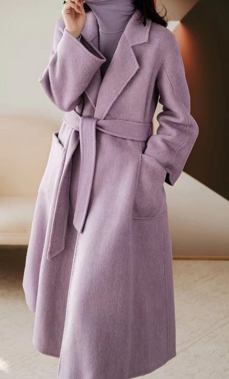 Luxy Lavendel Silke Uld Blended Trench Overcoat Uld Frakke Vinter - Lavendel