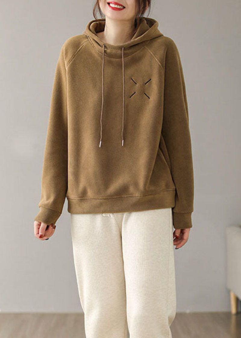 Lysegrøn Tyk Fleece Uldforet Sweatshirt Oversized Snøreforår