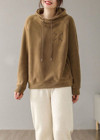 Lysegrøn Tyk Fleece Uldforet Sweatshirt Oversized Snøreforår