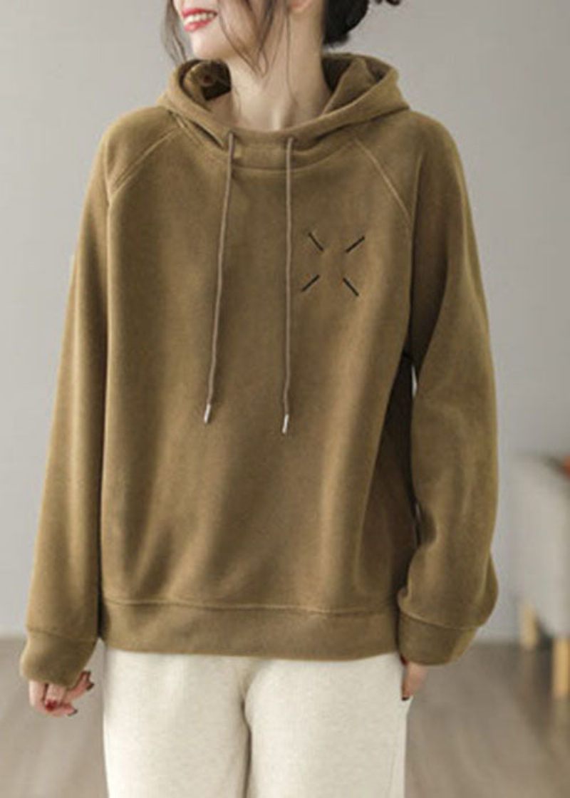 Lysegrøn Tyk Fleece Uldforet Sweatshirt Oversized Snøreforår - Dame uldfrakker