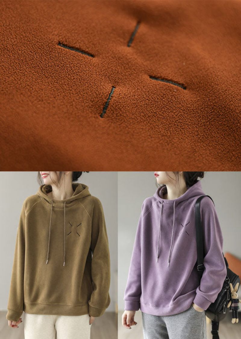 Lysegrøn Tyk Fleece Uldforet Sweatshirt Oversized Snøreforår - Dame uldfrakker