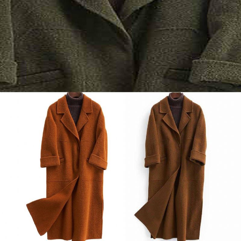 Mode Oversize Trenchcoat Halværmede Frakker Chokolade Uldne - Dame uldfrakker