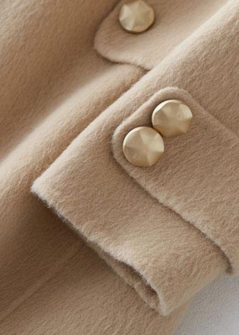 Modebeige Ulden Outwear Oversized Lange Frakker Pelskrave Notched - Dame uldfrakker