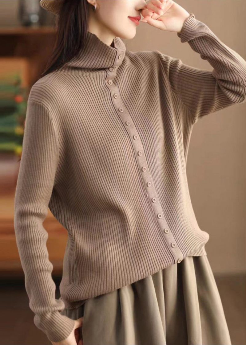 Original Design Grå Hign Neck Varm Ulden Sweater Fall - Dame uldfrakker