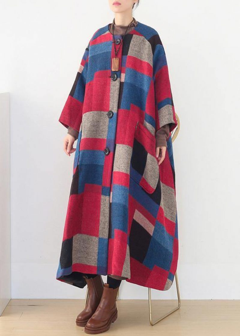 Oversized Maxi Frakke Vinter Kashmir Coated Plaid Mode Ulden Outwear