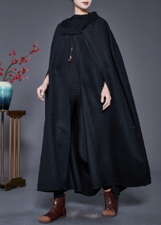 Plus Size Sort Hætte Oversized Ulden Trench Kappe Ærmer