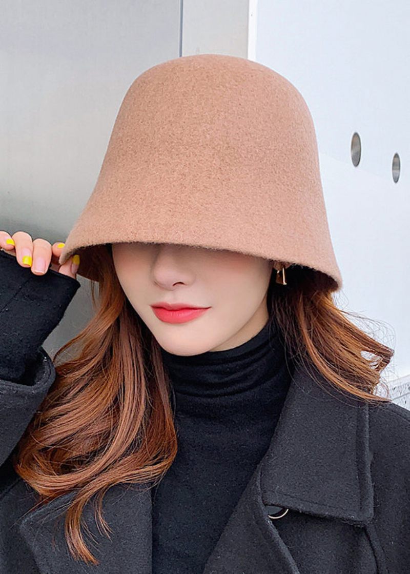 Simple Fashion Alsidig Kaffe Woolen Bucket Hat - Dame uldfrakker