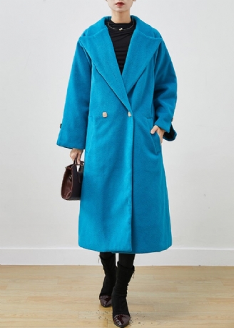 Simple Lake Blue Oversized Dobbeltbryst Ulden Trench Fjeder