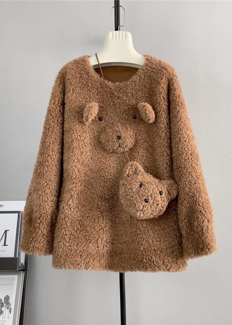 Sød Kaffe O-hals Uld Løs Teddy Bear Vinter Pullover