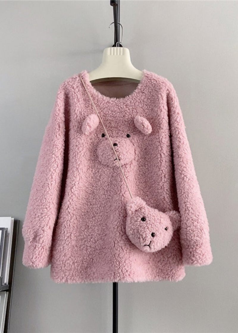 Sød Kaffe O-hals Uld Løs Teddy Bear Vinter Pullover - Dame uldfrakker