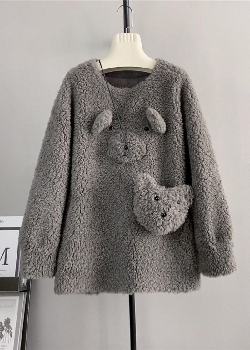 Sød Kaffe O-hals Uld Løs Teddy Bear Vinter Pullover - Dame uldfrakker