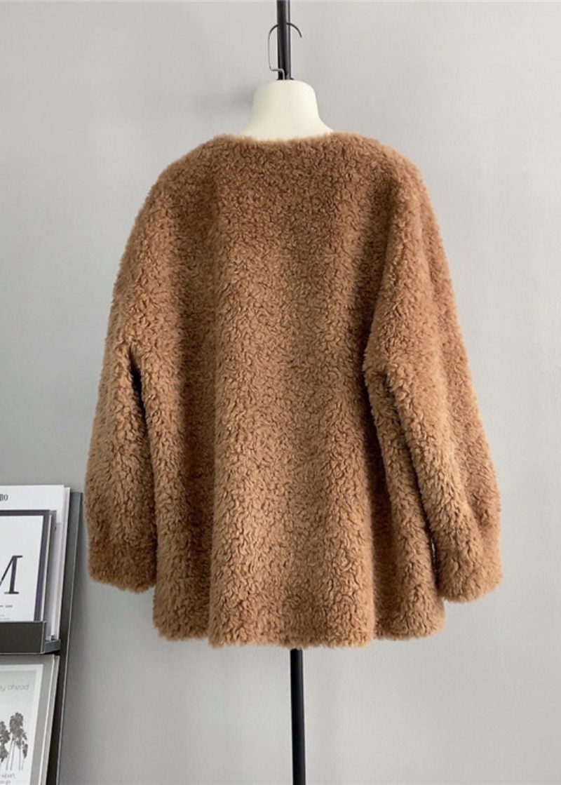 Sød Kaffe O-hals Uld Løs Teddy Bear Vinter Pullover - Dame uldfrakker