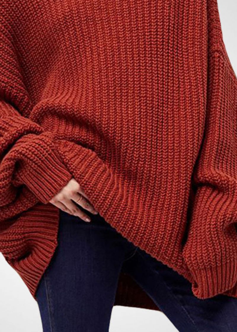 Stil Caramel Turtle Neck Oversized Uld Strik Sweater Toppe Vinter - Dame uldfrakker