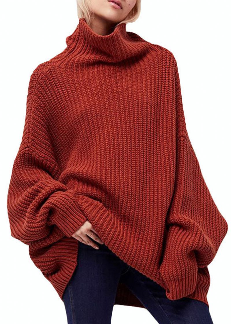 Stil Caramel Turtle Neck Oversized Uld Strik Sweater Toppe Vinter - Dame uldfrakker