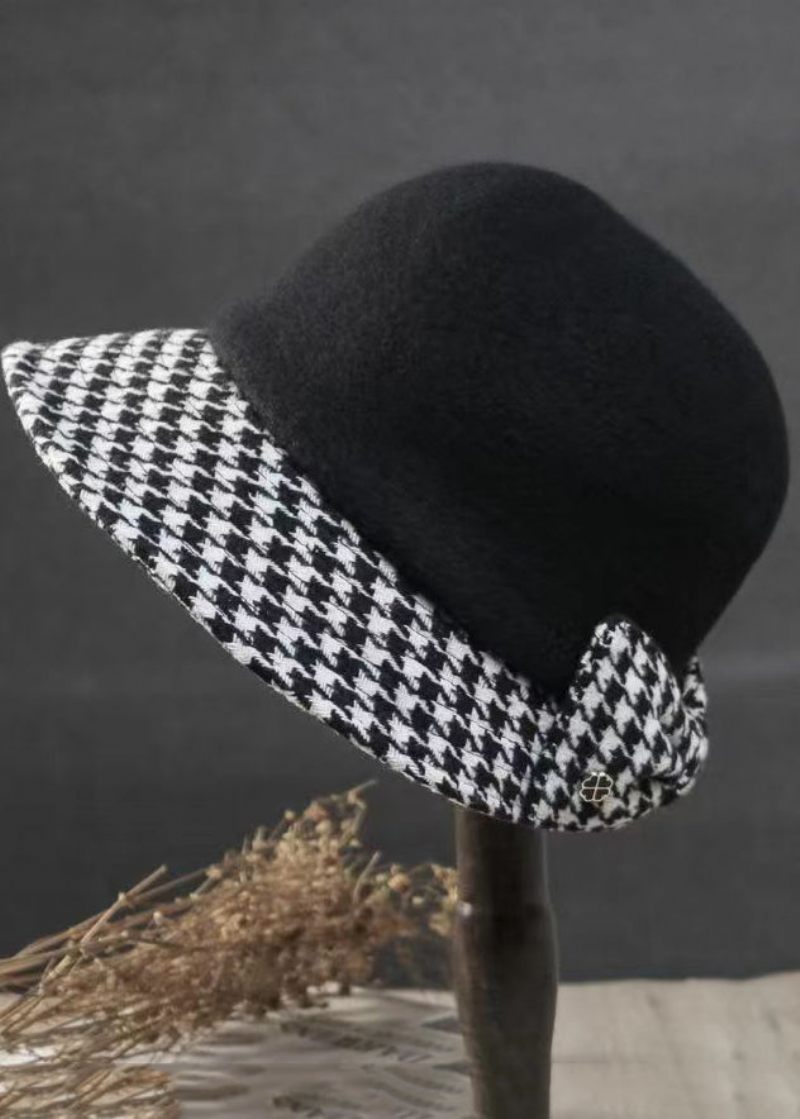 Stil Elegant Caramel Plaid Sløjfe Ulden Cloche Hat - Dame uldfrakker