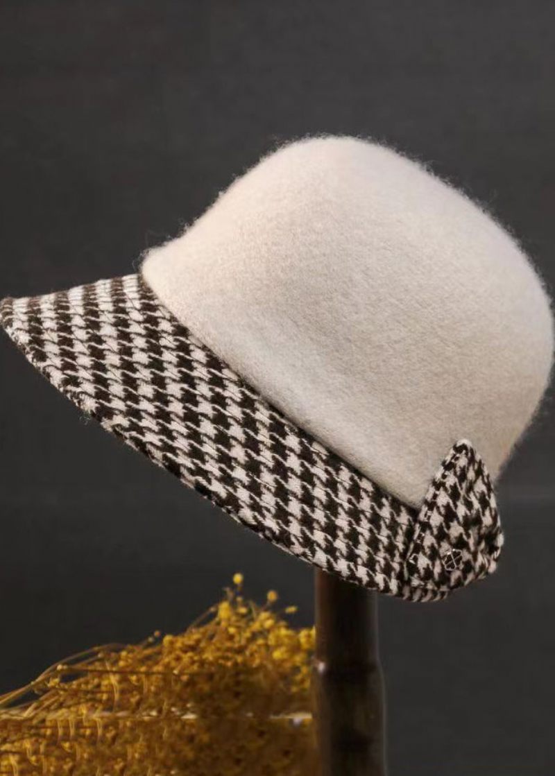 Stil Elegant Caramel Plaid Sløjfe Ulden Cloche Hat - Dame uldfrakker