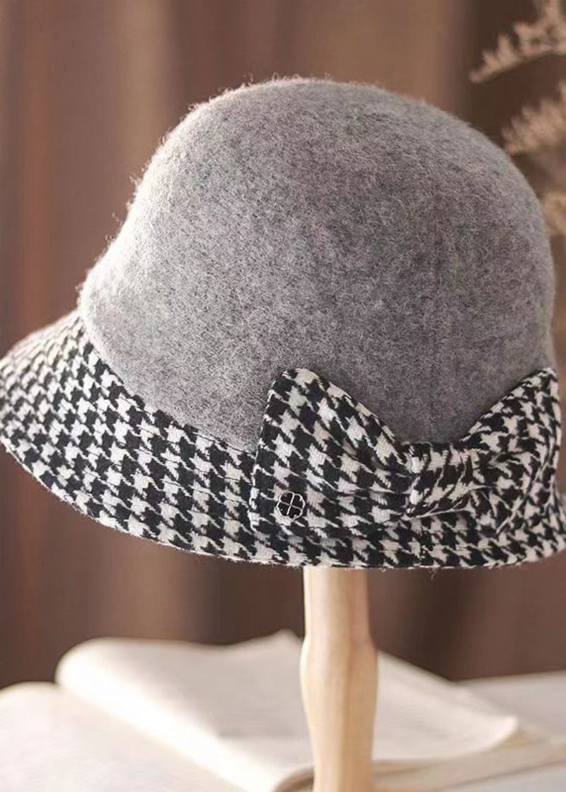 Stil Elegant Caramel Plaid Sløjfe Ulden Cloche Hat - Dame uldfrakker