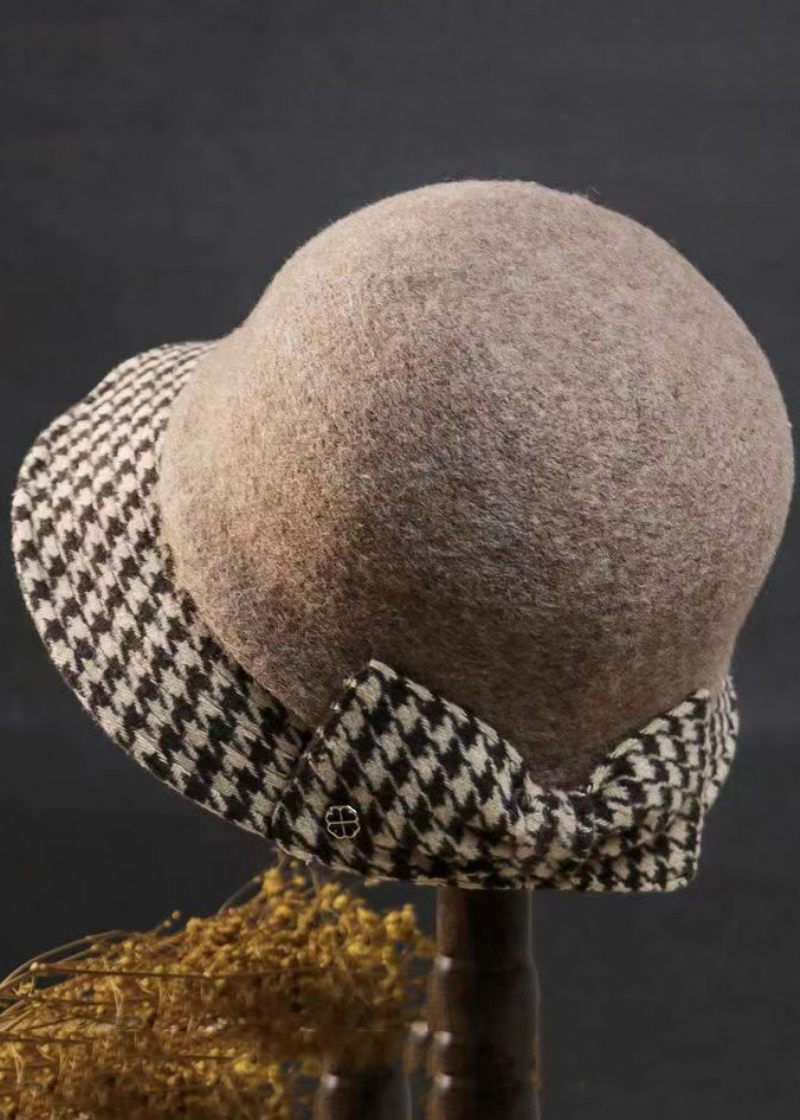 Stil Elegant Caramel Plaid Sløjfe Ulden Cloche Hat - Dame uldfrakker