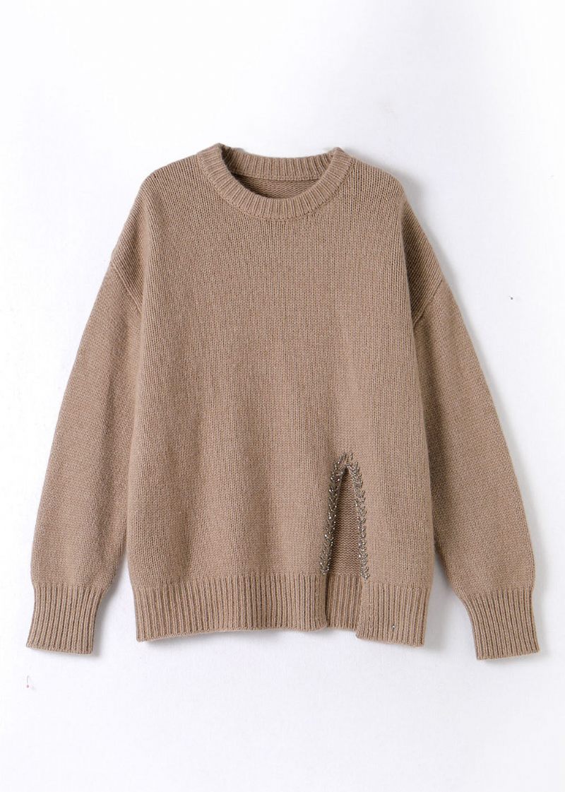 Stilfuld Camel Asymmetrisk Design Uld Bomuld Strik Sweater Langærmet - Lilla