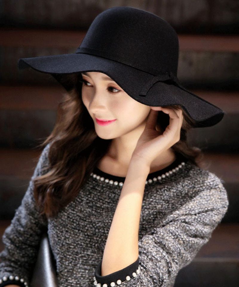 Stilfuld Mulberry Wave Brim Sløjfe Ulden Cloche Hat - Mulberry