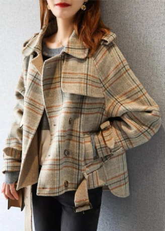 Stilfuld Plaid Knaplommer Patchwork Ulden Frakke Fall