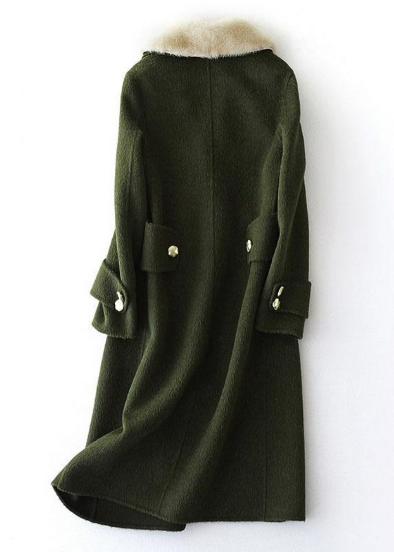 Vintage Armygrønne Uldfrakker Oversized Trenchcoat Pelskrave Damefrakker Med Hak - Dame uldfrakker