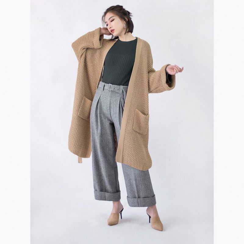 Vintage Kaki Frakker Trendy Plus Size Flare Ærmer Bindebånd I Taljen Vinterfrakke Fine Lommer Uldjakker - Khaki