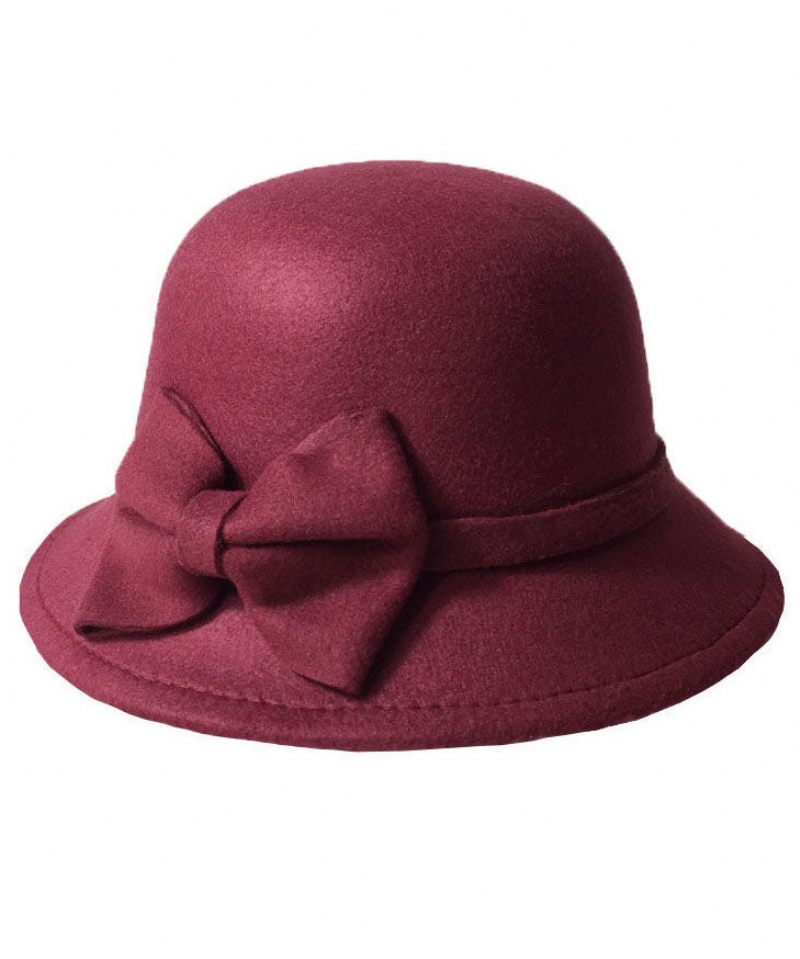 Vintage Mulberry Solid Sløjfe Ulden Cloche Hat - Mulberry