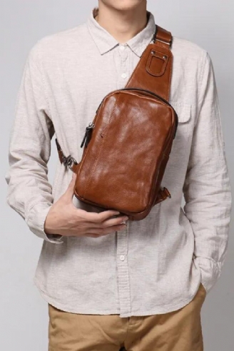 Ægte Læder Brysttaske Til Mænd Casual Håndtaske Trendy Enkelt Skulder Crossbody Brystpakke