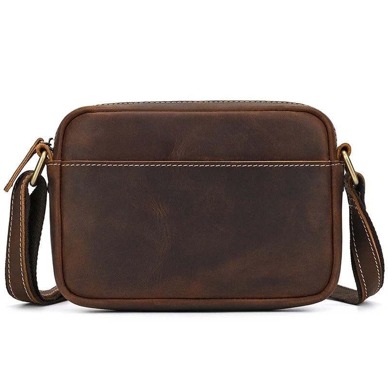 Ægte Læder Herre Skuldertaske Vintage Messenger Bag Mini Crossbody Taske - Mørkebrun