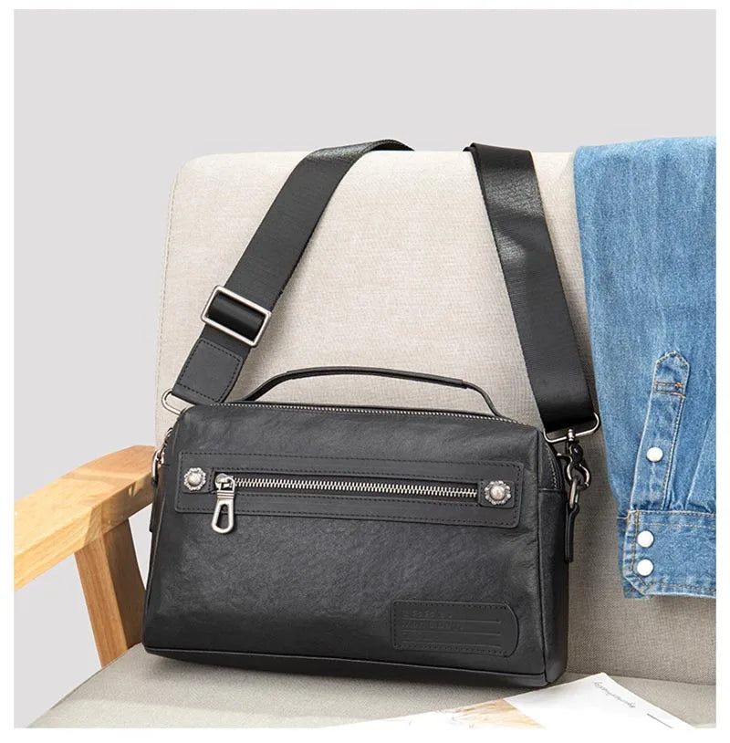 Ægte Læder Herretaske Blødt Kvinder Skuldertaske Casual Crossbody Taske Briefcase Sort - Sort1