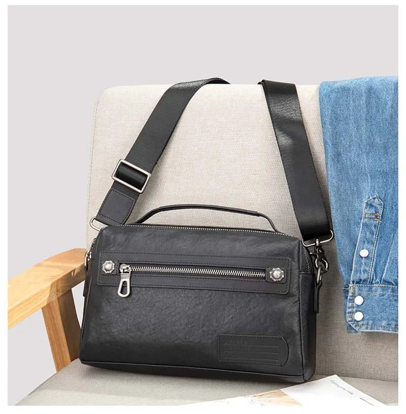 Ægte Læder Herretaske Blødt Kvinder Skuldertaske Casual Crossbody Taske Briefcase Sort - Sort1