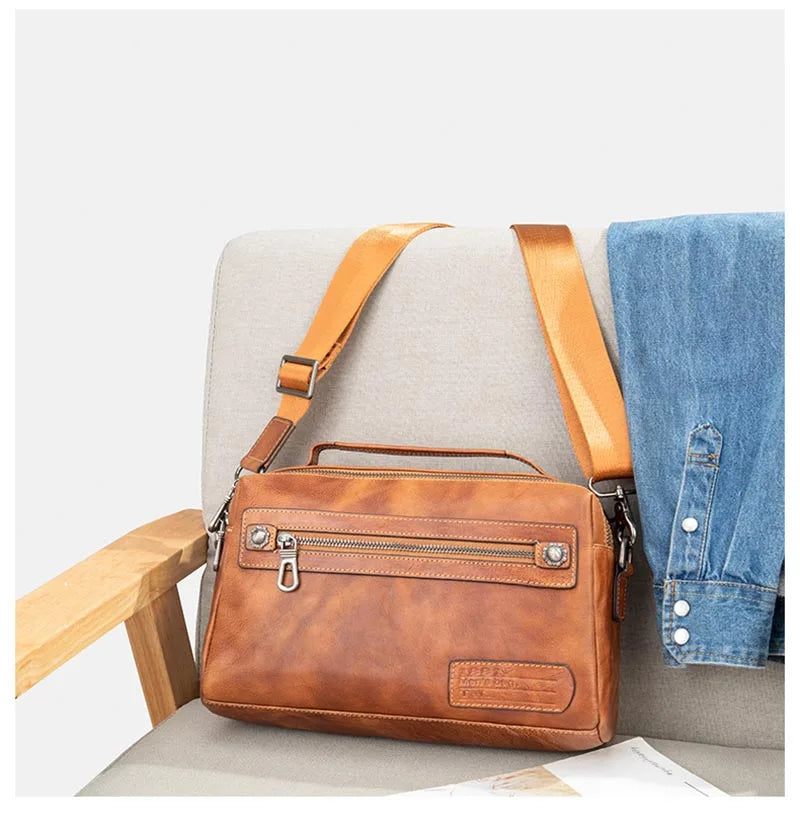 Ægte Læder Herretaske Blødt Kvinder Skuldertaske Casual Crossbody Taske Briefcase Sort - Sort1