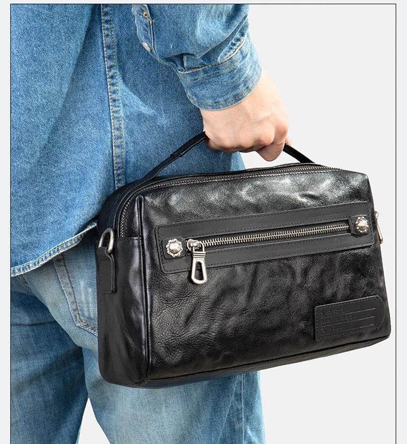 Ægte Læder Herretaske Blødt Kvinder Skuldertaske Casual Crossbody Taske Briefcase Sort - Sort1