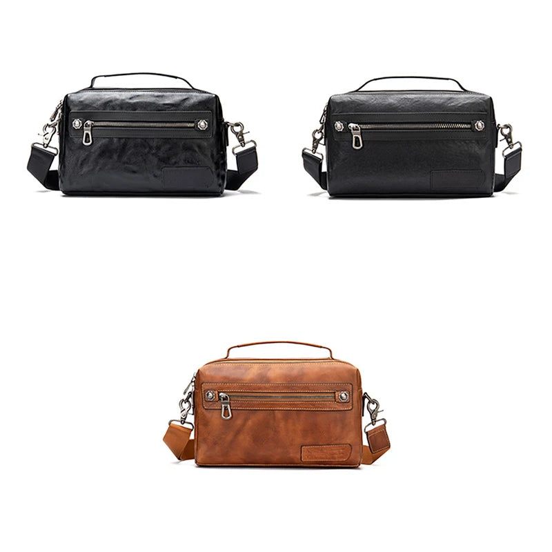 Ægte Læder Herretaske Blødt Kvinder Skuldertaske Casual Crossbody Taske Briefcase Sort - Sort1