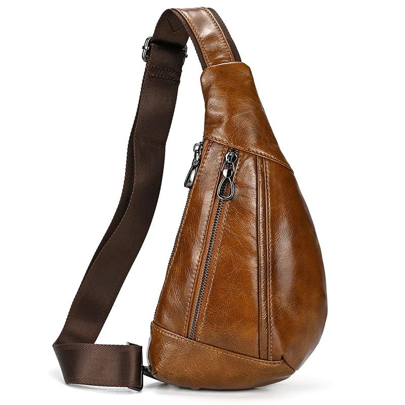 Ægte Læder Mænd Brystpakke Summer Crossbody Taske Rejseslynge Skuldertasker Riding Tasker - Brun