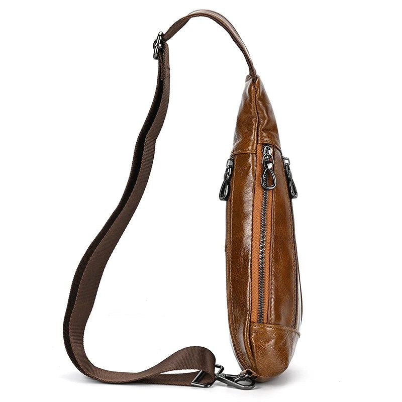 Ægte Læder Mænd Brystpakke Summer Crossbody Taske Rejseslynge Skuldertasker Riding Tasker - Brun