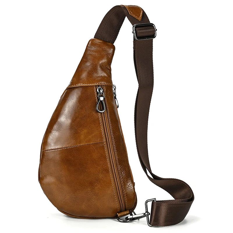 Ægte Læder Mænd Brystpakke Summer Crossbody Taske Rejseslynge Skuldertasker Riding Tasker - Brun