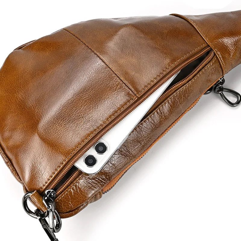 Ægte Læder Mænd Brystpakke Summer Crossbody Taske Rejseslynge Skuldertasker Riding Tasker - Brun