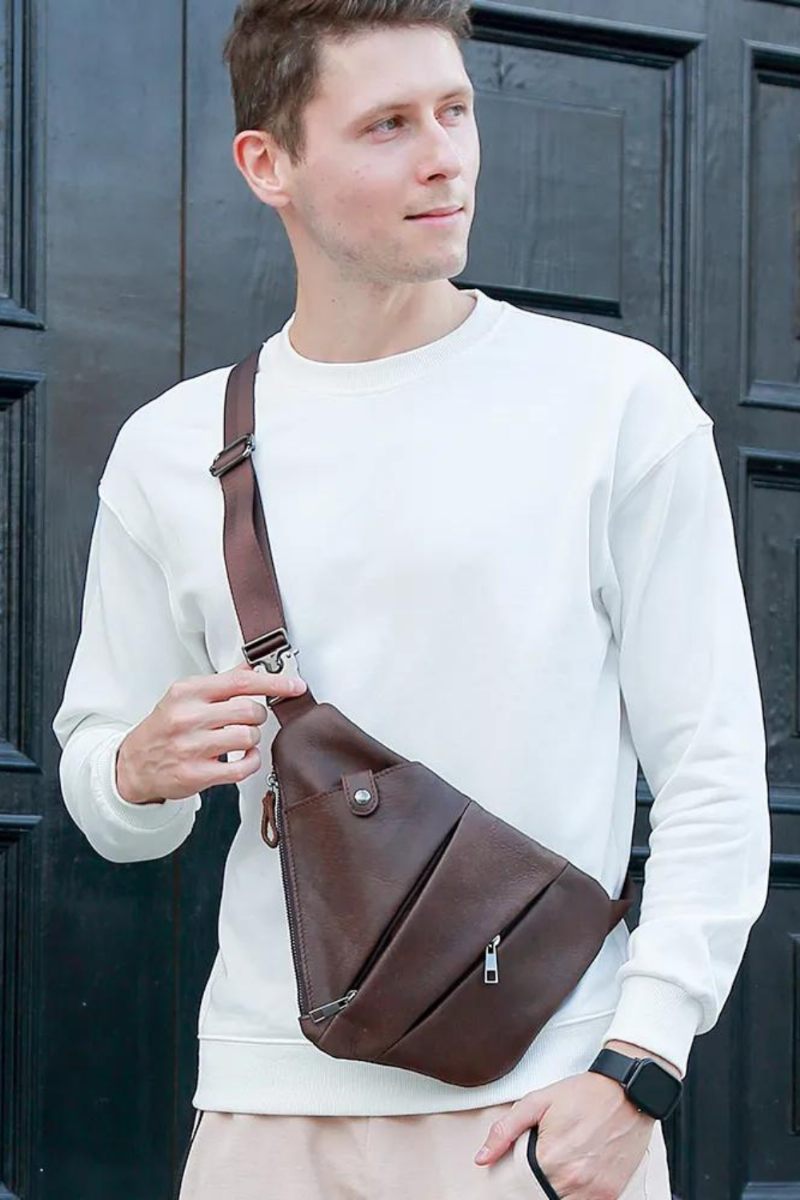 Ægte Læder Mænd Messenger Bag Casual Crossbody Taske Håndtaske Brysttaske Mandlig Skuldertaske